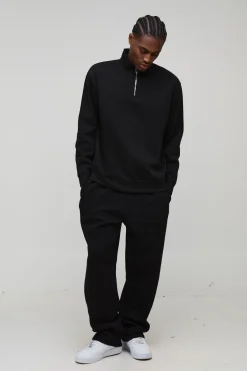 Sweat-shirt basique surdimensionné à demi-zip et col cheminée