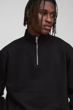 boohooMAN Sweat-shirt basique surdimensionné pour grandes tailles à demi-zip et col tunnel<Homme Tout Afficher|Sweats À Capuche Tall