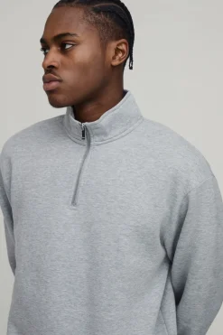 boohooMAN Sweatshirt Basique Surdimensionné à Col Montant et Zip Quart<Homme Sweats À Capuche Et Sweatshirts|Sweats À Capuche Et Sweats