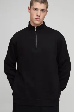 Sweatshirt basique surdimensionné, coupe boxy, demi-fermeture éclair, col entonnoir
