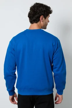 Sweat-shirt Bleu À Col Rond