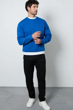 Sweat-shirt Bleu À Col Rond