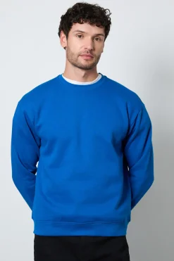 Sweat-shirt Bleu À Col Rond
