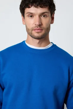 Sweat-shirt Bleu À Col Rond