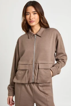 Sweatshirt Bomber Zippé avec Poches Cargo en Maille Interlock