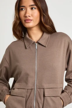Sweatshirt Bomber Zippé avec Poches Cargo en Maille Interlock