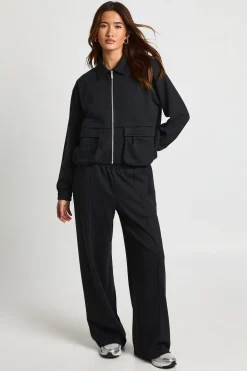 Sweat-shirt Bomber Zippé avec Poches Cargo en Maille Interlock