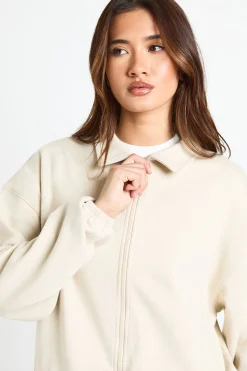 Sweat-shirt Bomber Zippé à Ourlet Bulle en Maille Interlock