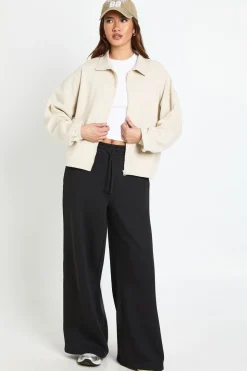 Sweat-shirt Bomber Zippé à Ourlet Bulle en Maille Interlock