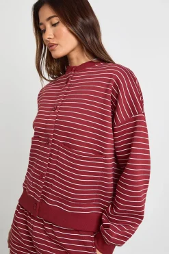 Sweat-shirt Cardigan à Col Montant Rayé