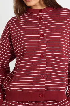 Sweat-shirt Cardigan à Col Montant Rayé