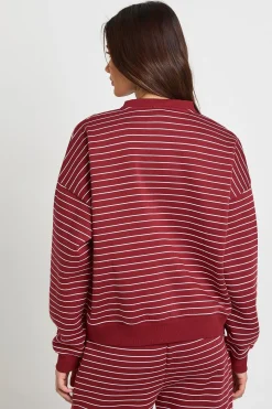 Sweat-shirt Cardigan à Col Montant Rayé