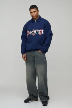 Sweat-shirt Certi Brodé à Fermeture Éclair Quart