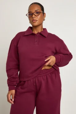 Sweatshirt à col Plus boutonné & ensemble coordonné à jambes larges