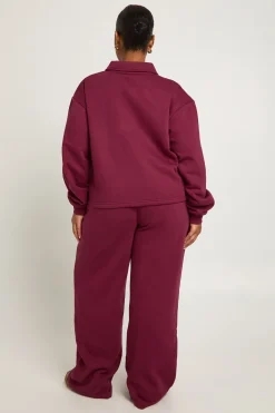 Sweatshirt à col Plus boutonné & ensemble coordonné à jambes larges