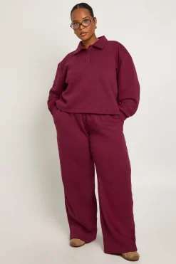 Sweatshirt à col Plus boutonné & ensemble coordonné à jambes larges