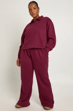 Sweatshirt à col Plus boutonné & ensemble coordonné à jambes larges