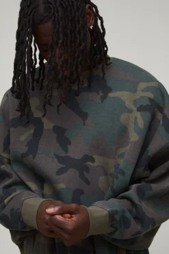 Sweat-shirt Col Rond Motif Camouflage Chauve-souris