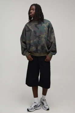 Sweat-shirt Col Rond Motif Camouflage Chauve-souris
