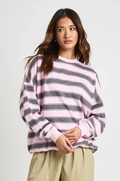 Sweat-shirt Col Rond Oversize À Rayures