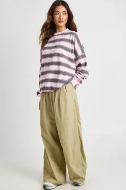 Sweat-shirt Col Rond Oversize À Rayures