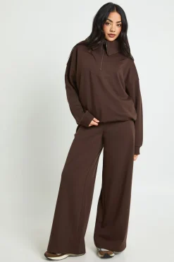 boohoo Sweat-shirt à demi-zip en interlock, survêtement<Femme Looks Chocolat|Survêtements