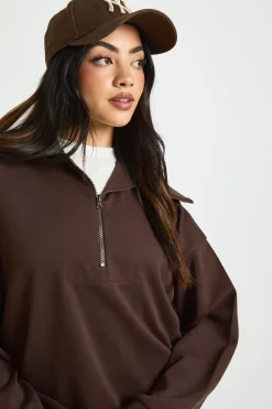 boohoo Sweat-shirt à demi-zip en interlock, survêtement<Femme Looks Chocolat|Survêtements