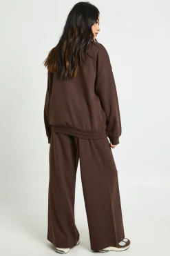 boohoo Sweat-shirt à demi-zip en interlock, survêtement<Femme Looks Chocolat|Survêtements