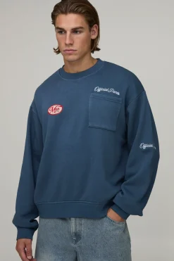 boohooMAN Sweat-shirt Délavé Ample Oversize Avec Appliqué Homme<Homme Sweats À Capuche Et Sweatshirts|Sweats À Capuche Et Sweats