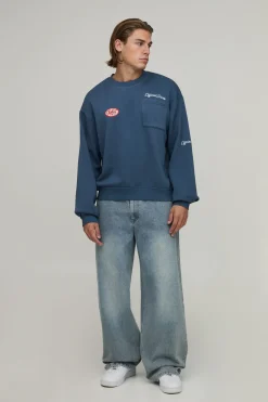boohooMAN Sweat-shirt Délavé Ample Oversize Avec Appliqué Homme<Homme Sweats À Capuche Et Sweatshirts|Sweats À Capuche Et Sweats