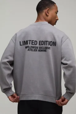 Sweat-shirt Délavé À Col Montant Et Texte En Relief Coupe Oversize Édition Limitée