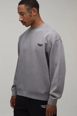 Sweat-shirt Délavé À Col Montant Et Texte En Relief Coupe Oversize Édition Limitée