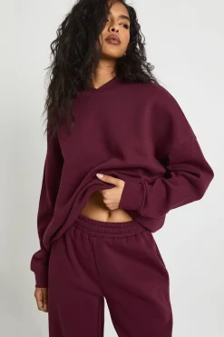 Sweat-shirt à détail au col, survêtement à jambes larges, survêtement
