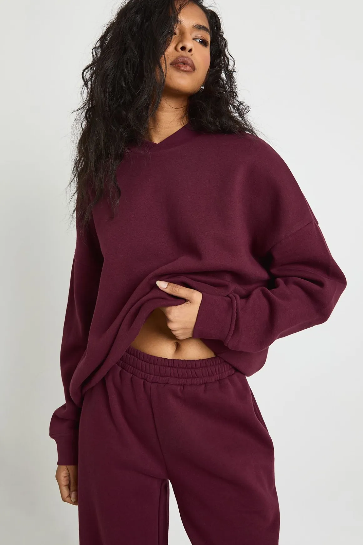 Sweat-shirt à détail au col, survêtement à jambes larges, survêtement