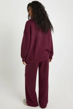 Sweat-shirt à détail au col, survêtement à jambes larges, survêtement