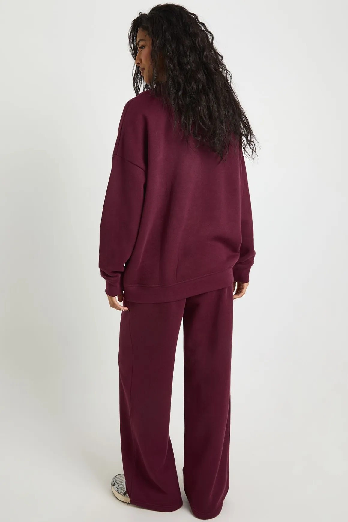 Sweat-shirt à détail au col, survêtement à jambes larges, survêtement