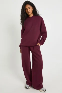 Sweat-shirt à détail au col, survêtement à jambes larges, survêtement