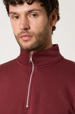 Sweatshirt En Jersey Bordeaux Avec Demi-zip