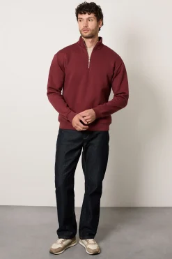 Sweatshirt En Jersey Bordeaux Avec Demi-zip