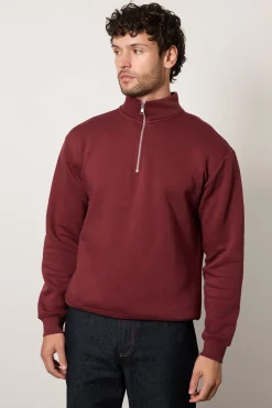 Sweatshirt En Jersey Bordeaux Avec Demi-zip