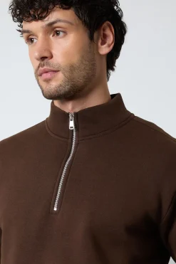 Sweat-shirt En Jersey Marron À Demi-zip