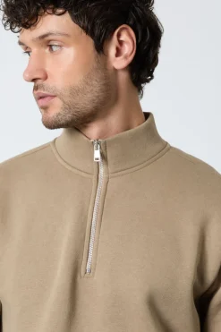 Sweatshirt En Jersey Taupe Avec Demi-zip