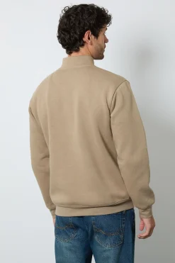 Sweatshirt En Jersey Taupe Avec Demi-zip