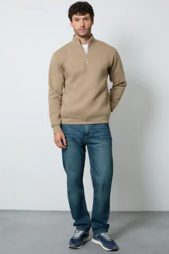 Sweatshirt En Jersey Taupe Avec Demi-zip