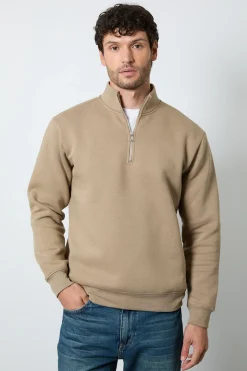 Sweatshirt En Jersey Taupe Avec Demi-zip