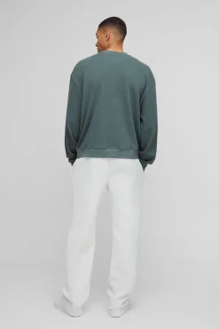 Sweat-shirt en nid d’abeille à col étendu pour homme, coupe boxy, avec languette tissée