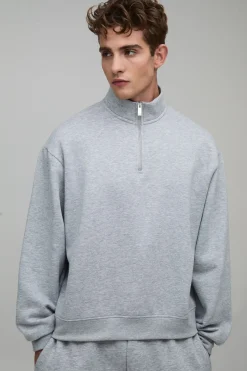 Sweat-shirt Essentiel Col Montant À Fermeture Éclair Quart Surdimensionné Coupe Boxy