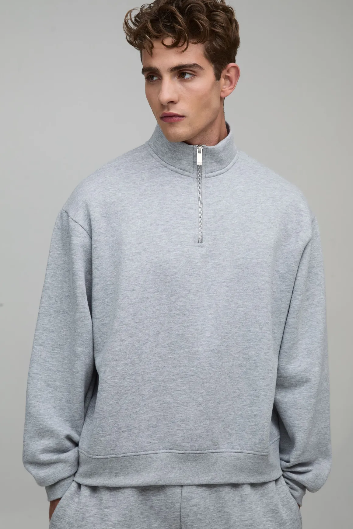 Sweat-shirt Essentiel Col Montant À Fermeture Éclair Quart Surdimensionné Coupe Boxy