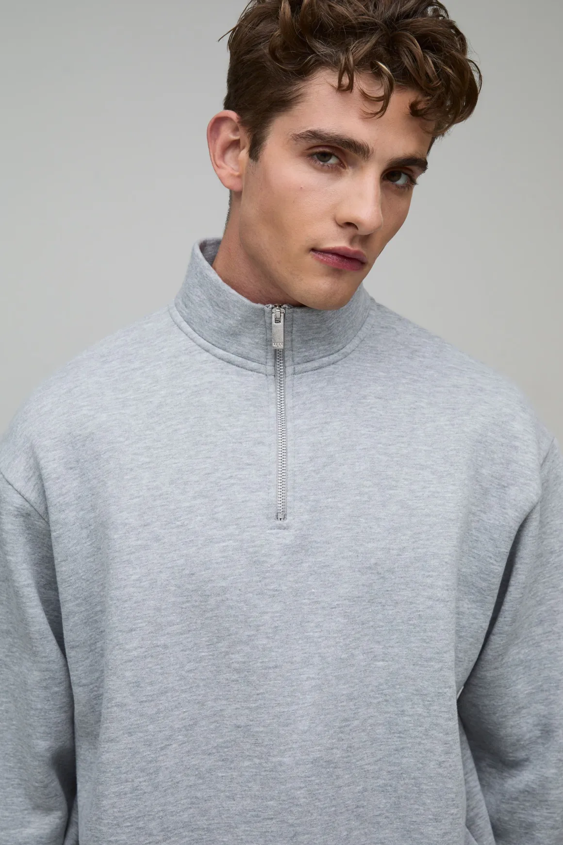 Sweat-shirt Essentiel Col Montant À Fermeture Éclair Quart Surdimensionné Coupe Boxy