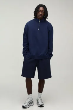 Sweatshirt Essentiel Surdimensionné Col Montant Avec Zip Quart